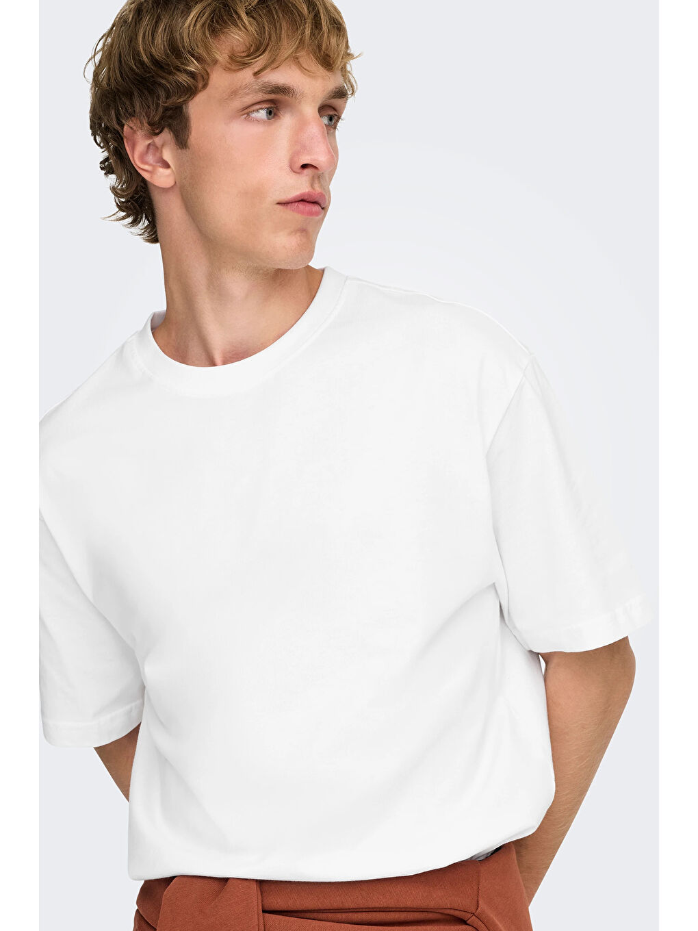 Ekru Onsfred % 100 Pamuk Relaxed Fit Bisiklet Yaka T Shirt 22022532-2