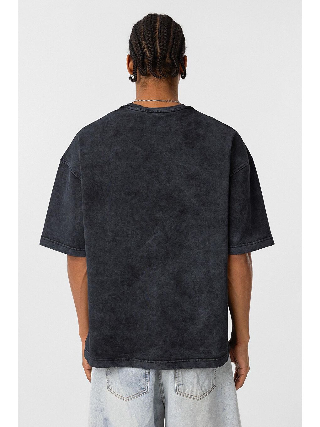 Yıkamalı Oversize Baskılı Tişört Siyah-5