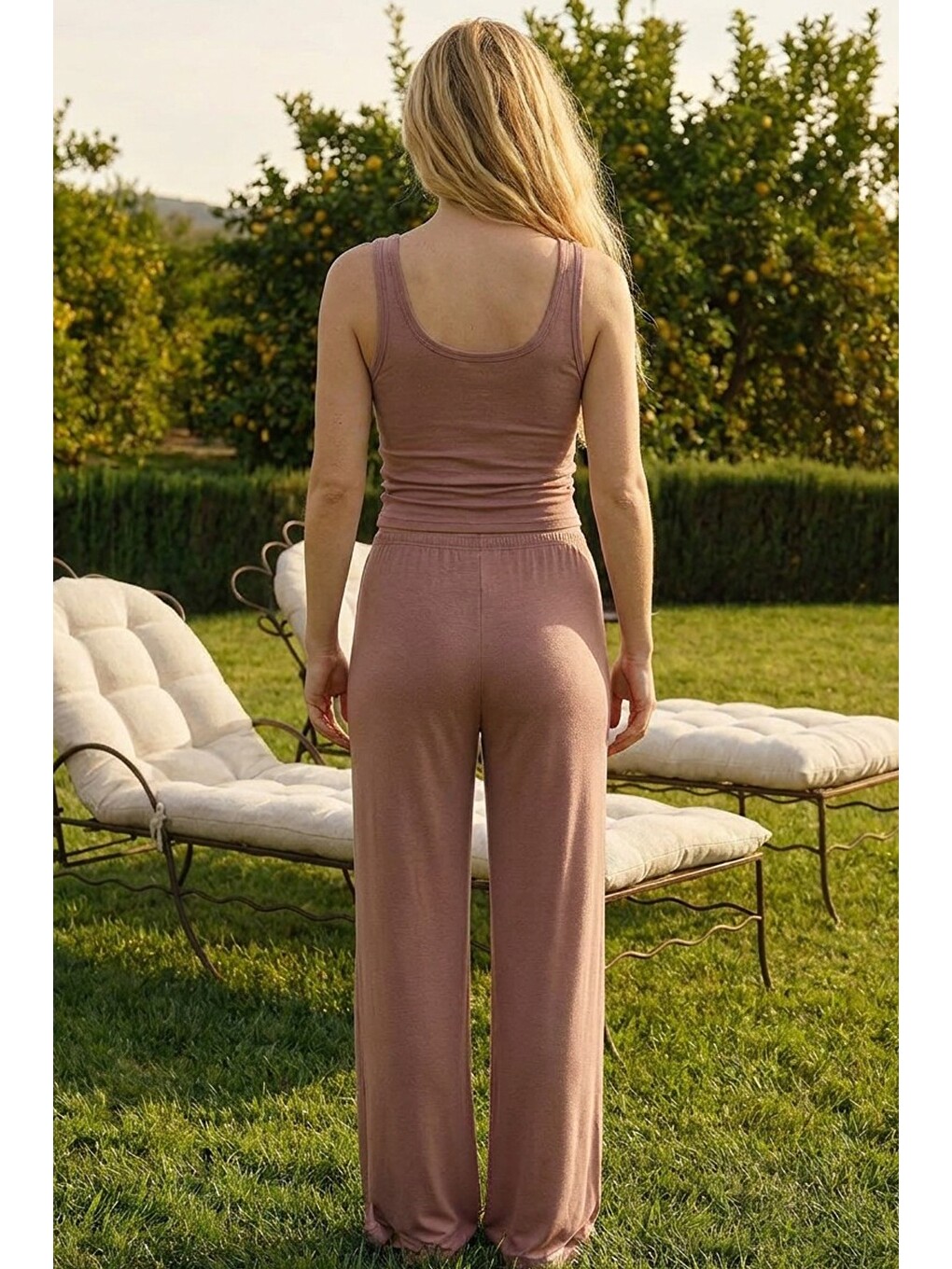 Pembe Geniş Askılı Viskon Örme Pijama Takım 8012-3