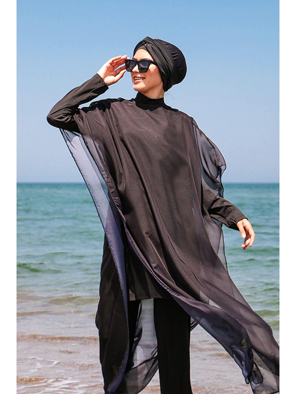 Siyah Kaftan Kimono Pareo P2110-4