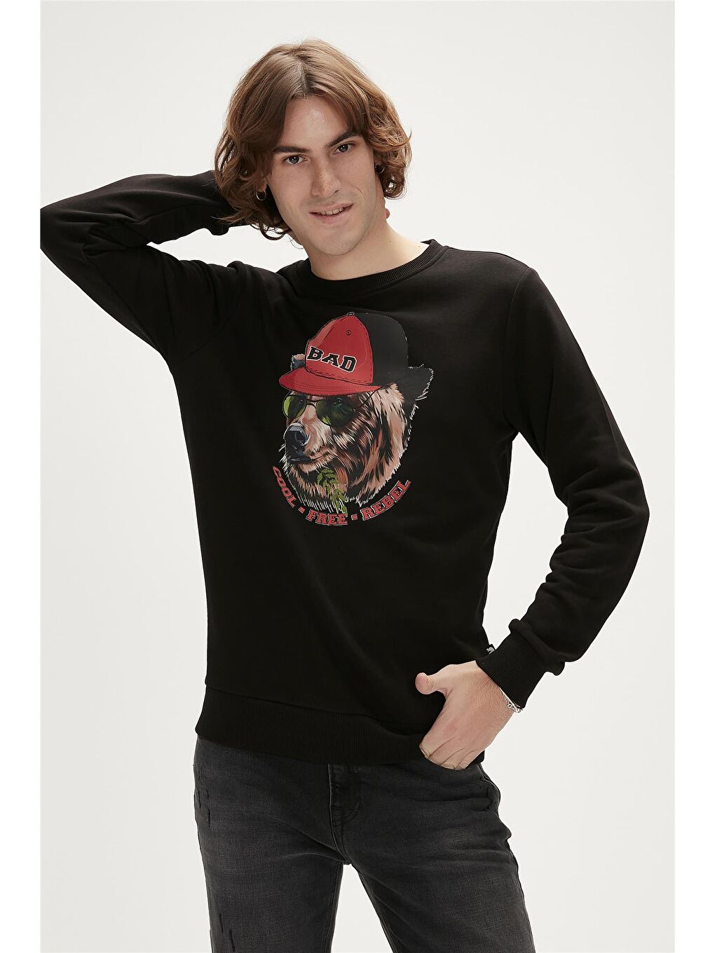 Bad Bear Rebel Crewneck Siyah Baskılı Erkek Sweatshirt