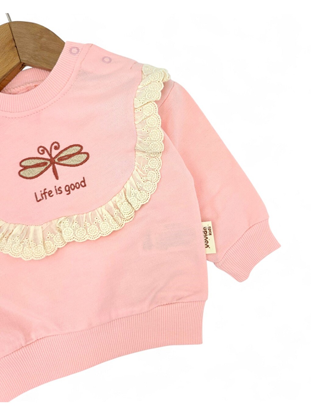 Pembe Kız Bebek Kelebek Nakışlı, Fitilli Taytlı, Fırfır Detaylı 6-9-12-18-24 Ay Bebek Takımı-4