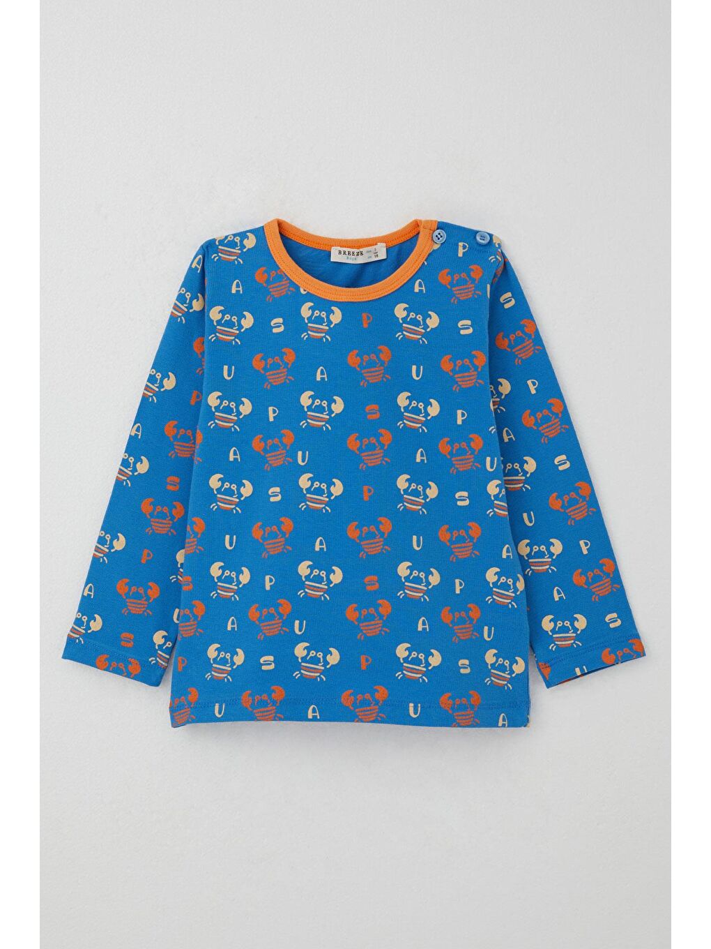 Erkek Çocuk Pijama Takımı Sevimli Yengeç Desenli Saks Mavisi (1-1.5 Yaş)-1