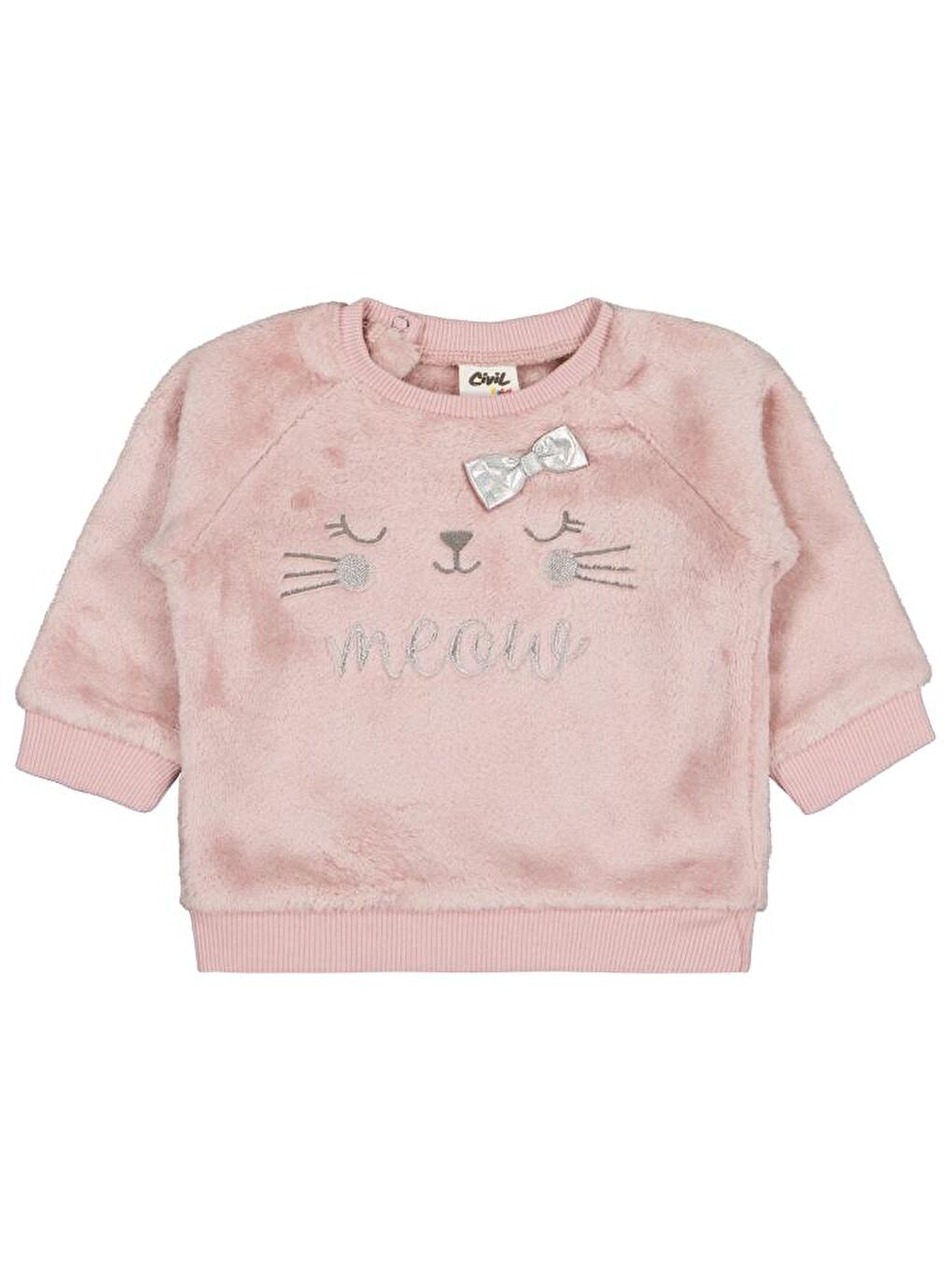 Pembe Baby Fiyonk Meow Nakışlı 6-18 Ay Sweatshirt - Lila 18-24 Ay