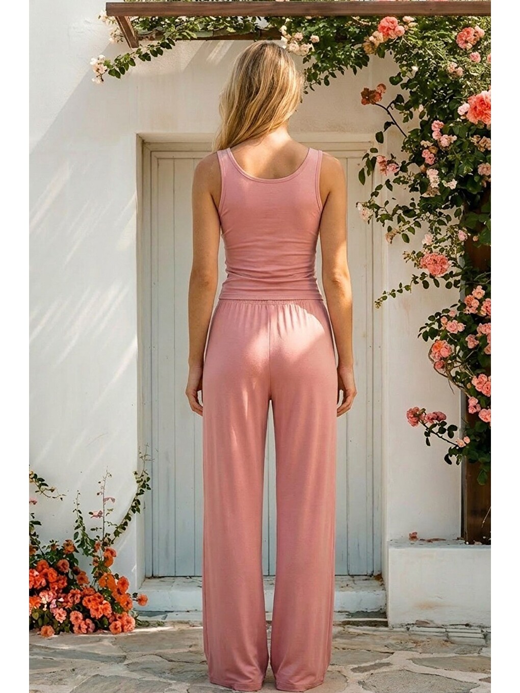 Karışık Geniş Askılı Viskon Örme Pijama Takım 8012-2