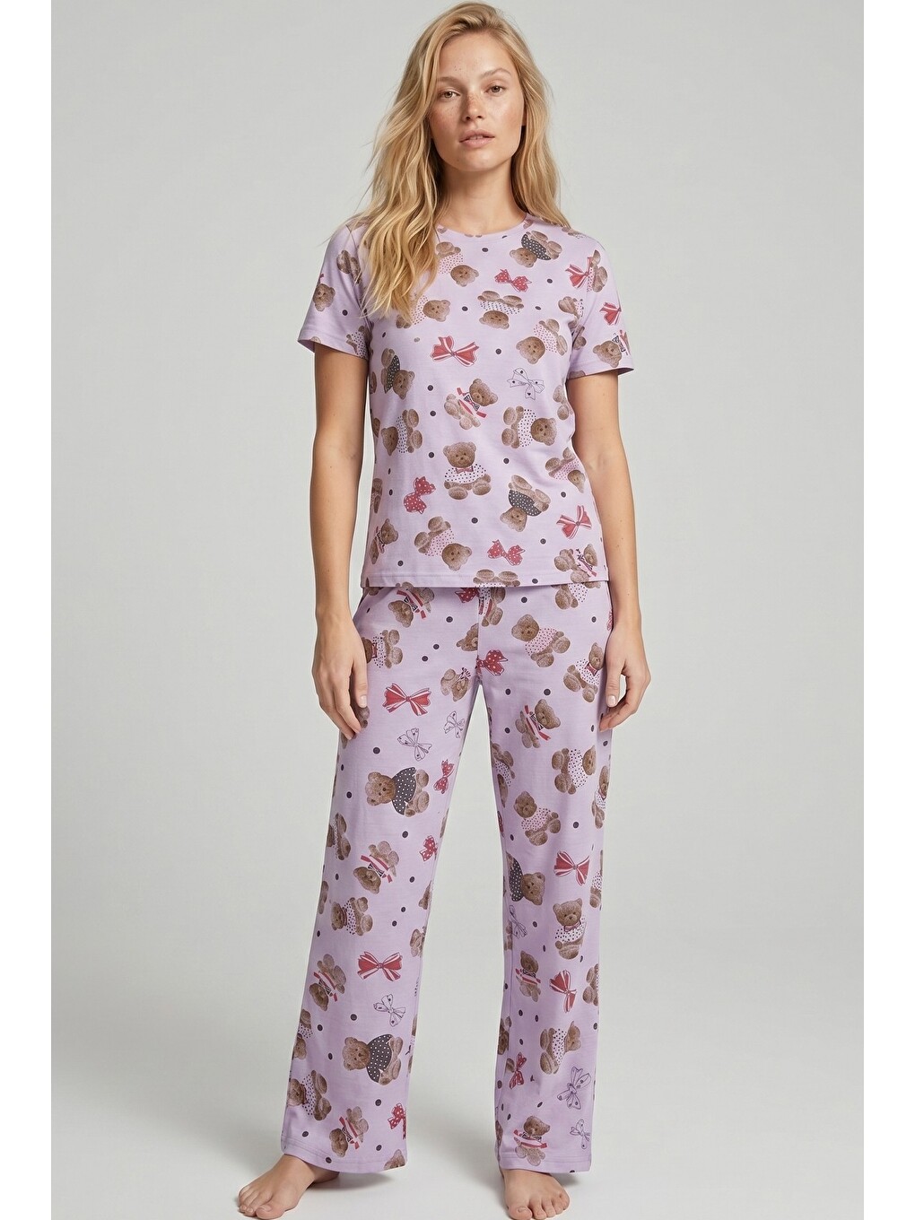 Karışık Mevsimlik İnce Örme Pijama Takım 8017-1