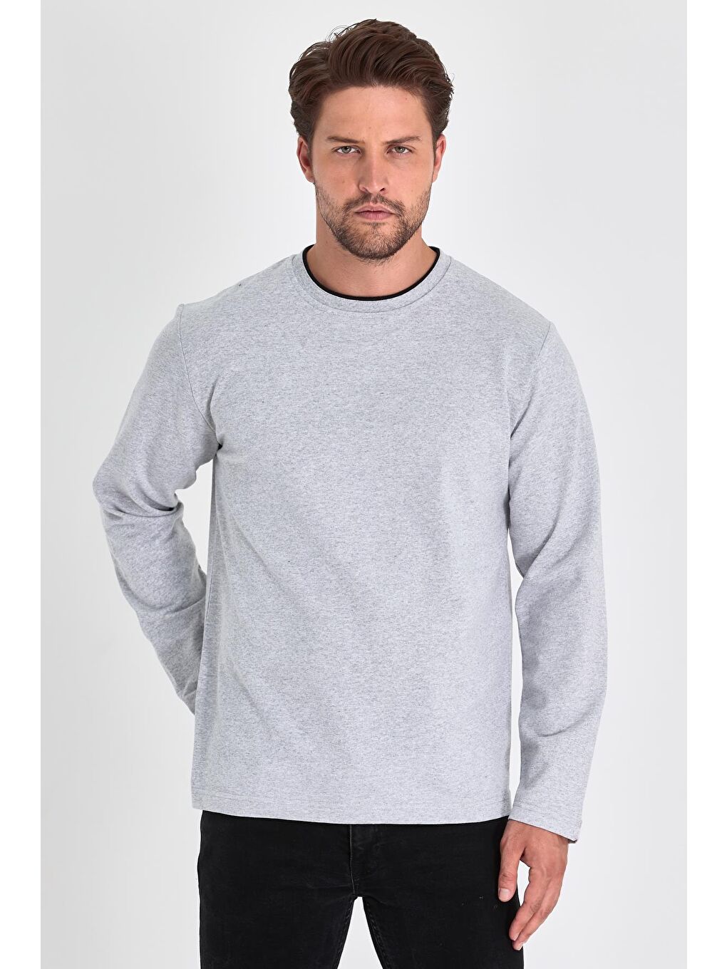 MMETALIC Gri Erkek Gri Çift Bisiklet Yaka Standart Rahat Kesim Sweatshirt - 1