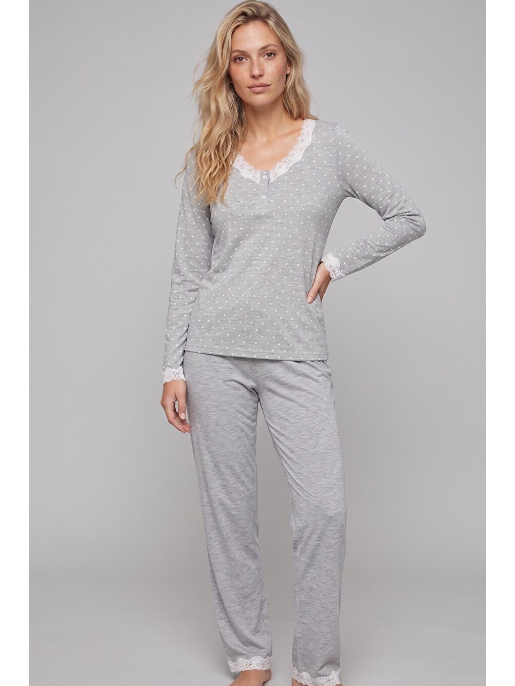 Karışık Dantelli Örme Pijama Takımı 8030-1