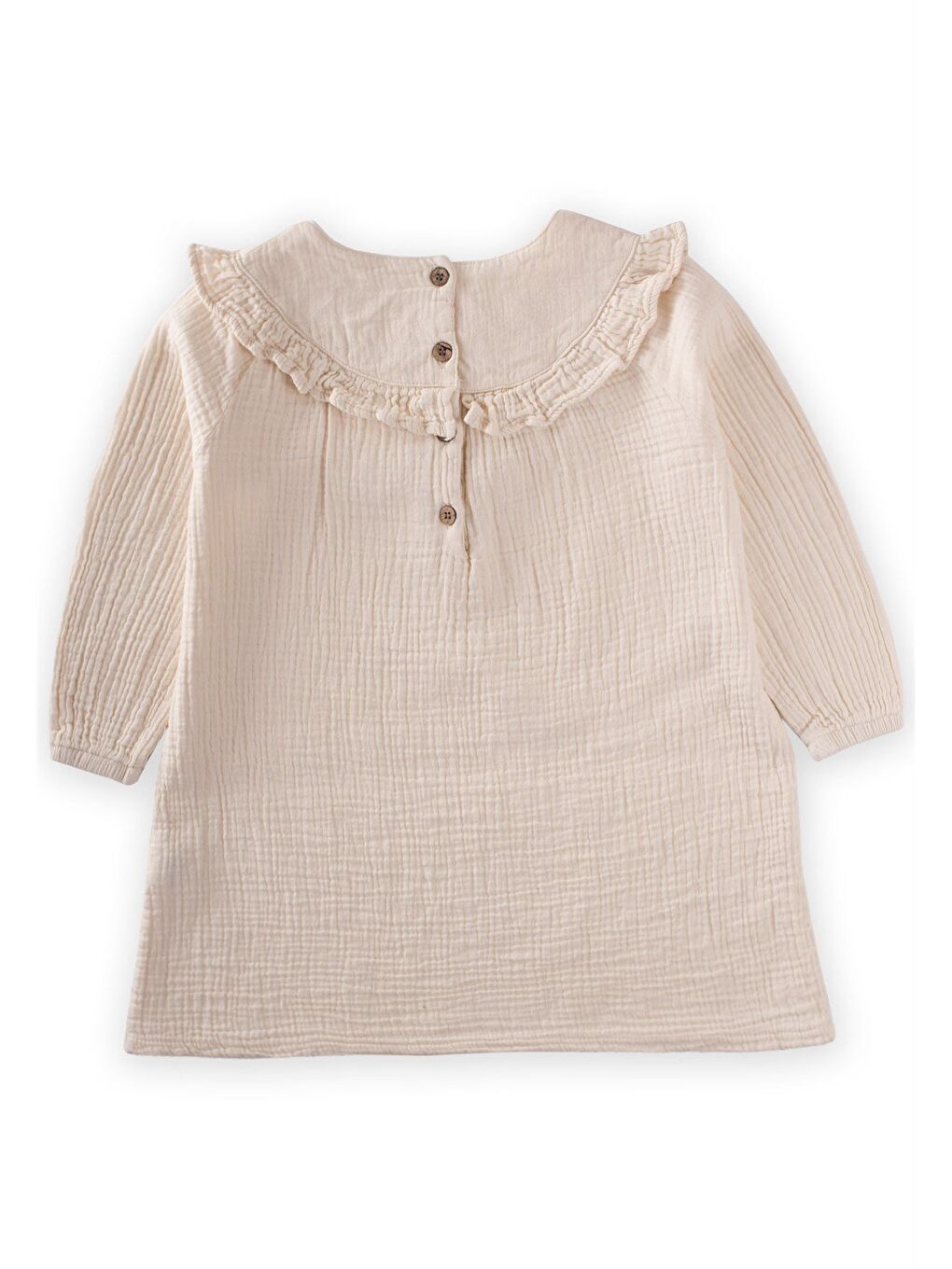 Ekru Kız Çocuk Nakışlı Müslin Elbise-1