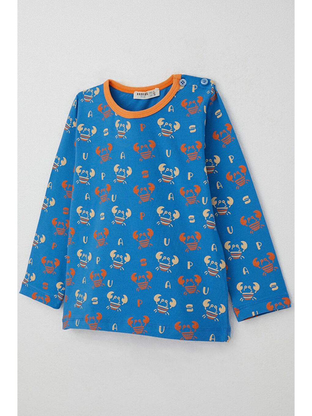 Erkek Çocuk Pijama Takımı Sevimli Yengeç Desenli Saks Mavisi (1-1.5 Yaş)-5