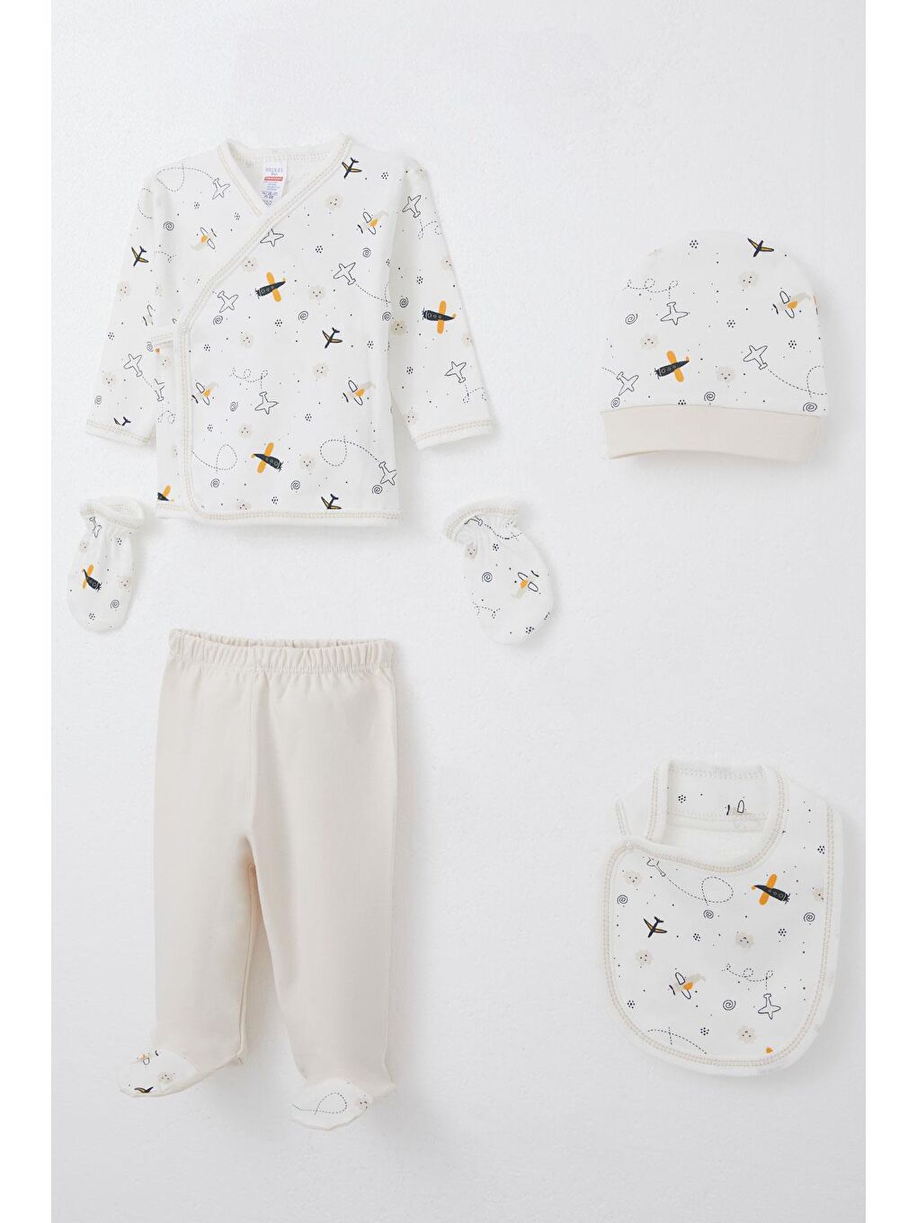 Erkek Bebek Hastane Çıkışı 5 Li Gökyüzü Keşifçisi Ekru (0-3 Ay)-1