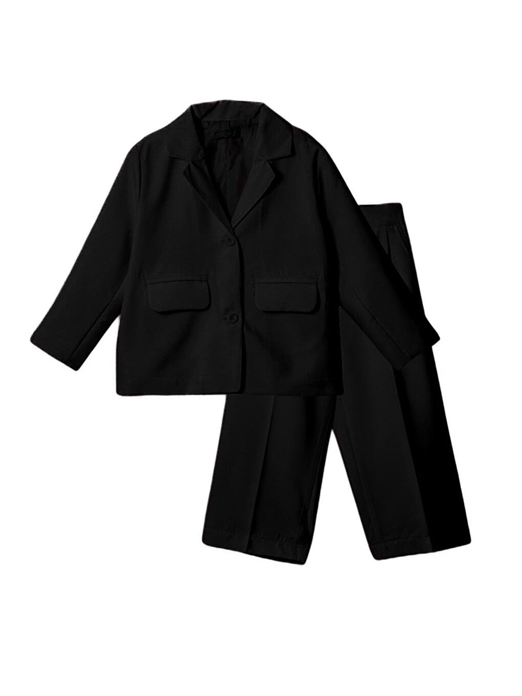 Siyah Kız Çocuk Oversize Ceket Beli Lastikli Pantolonlu Alt Üst Takım-1