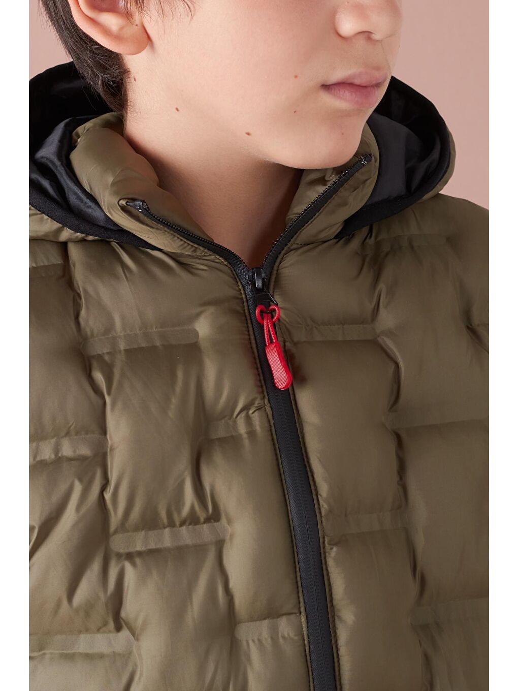 Haki Erkek Çocuk Desenli Kapüşonlu Şişme Yelek 14582-4