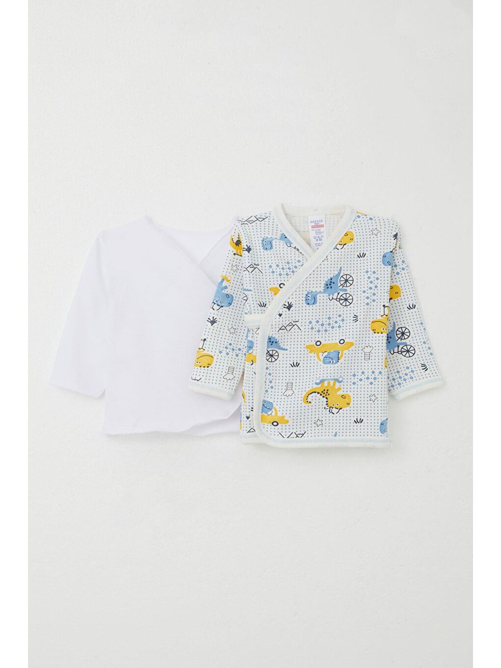 Yenidoğan Bebek İç Dış Çıtçıtlı 2 Li Zıbın Dinozor Desenli Beyaz (0-3 Ay)