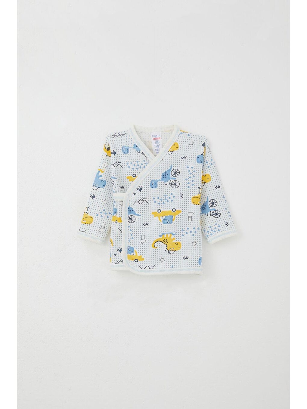 Yenidoğan Bebek İç Dış Çıtçıtlı 2 Li Zıbın Dinozor Desenli Beyaz (0-3 Ay)-1