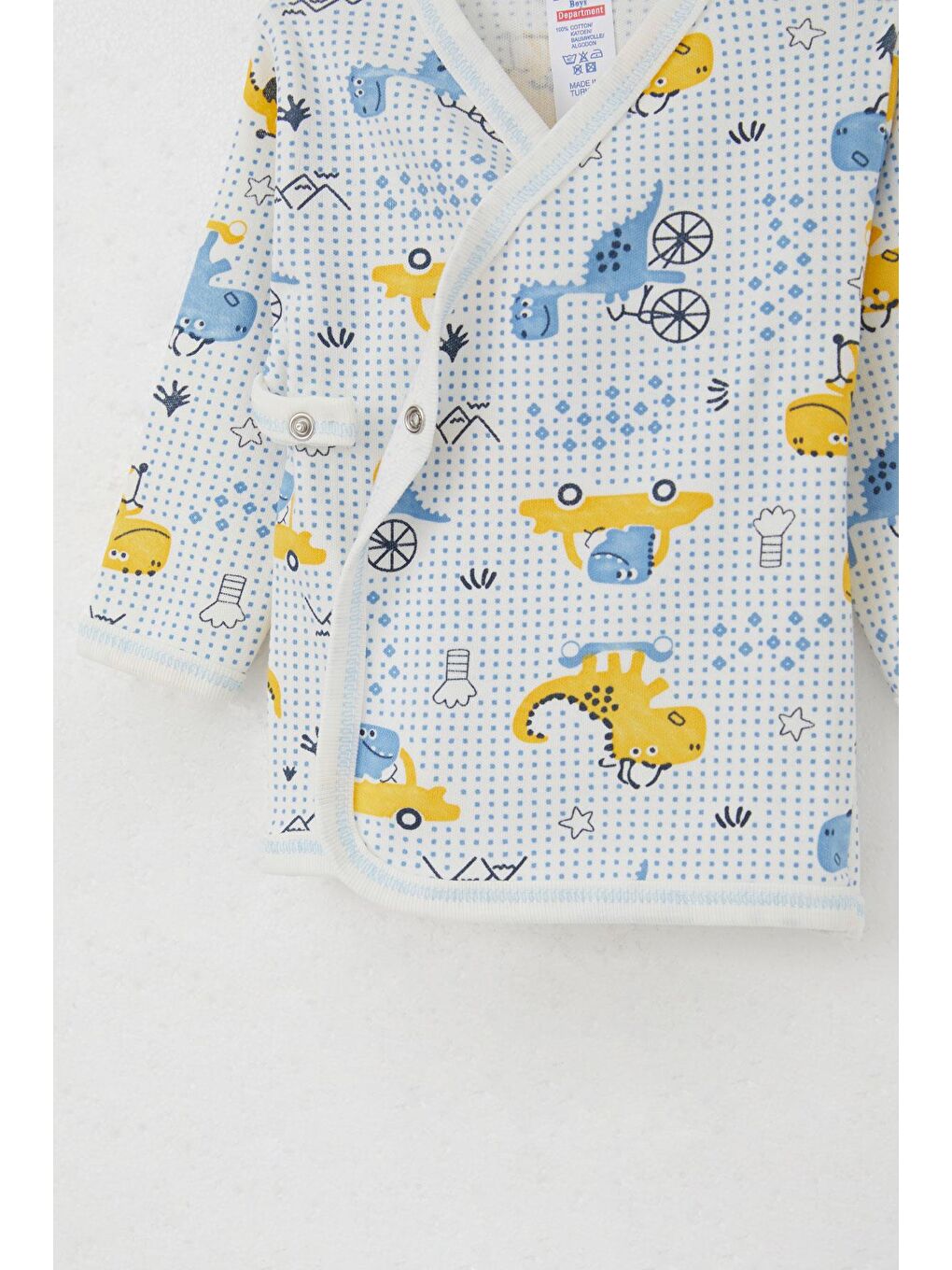 Yenidoğan Bebek İç Dış Çıtçıtlı 2 Li Zıbın Dinozor Desenli Beyaz (0-3 Ay)-3