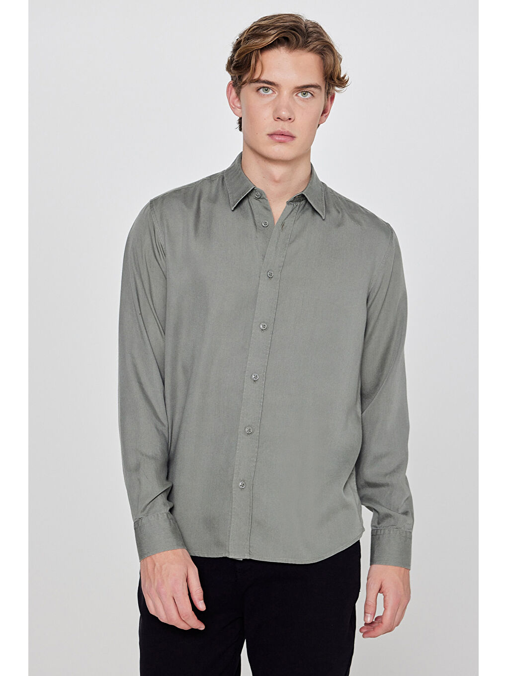 Haki Regular Fit Klasik Yaka Gömlek-1