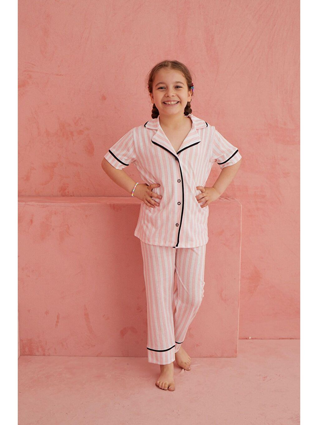 Pembe Düğmeli Pijama Takım