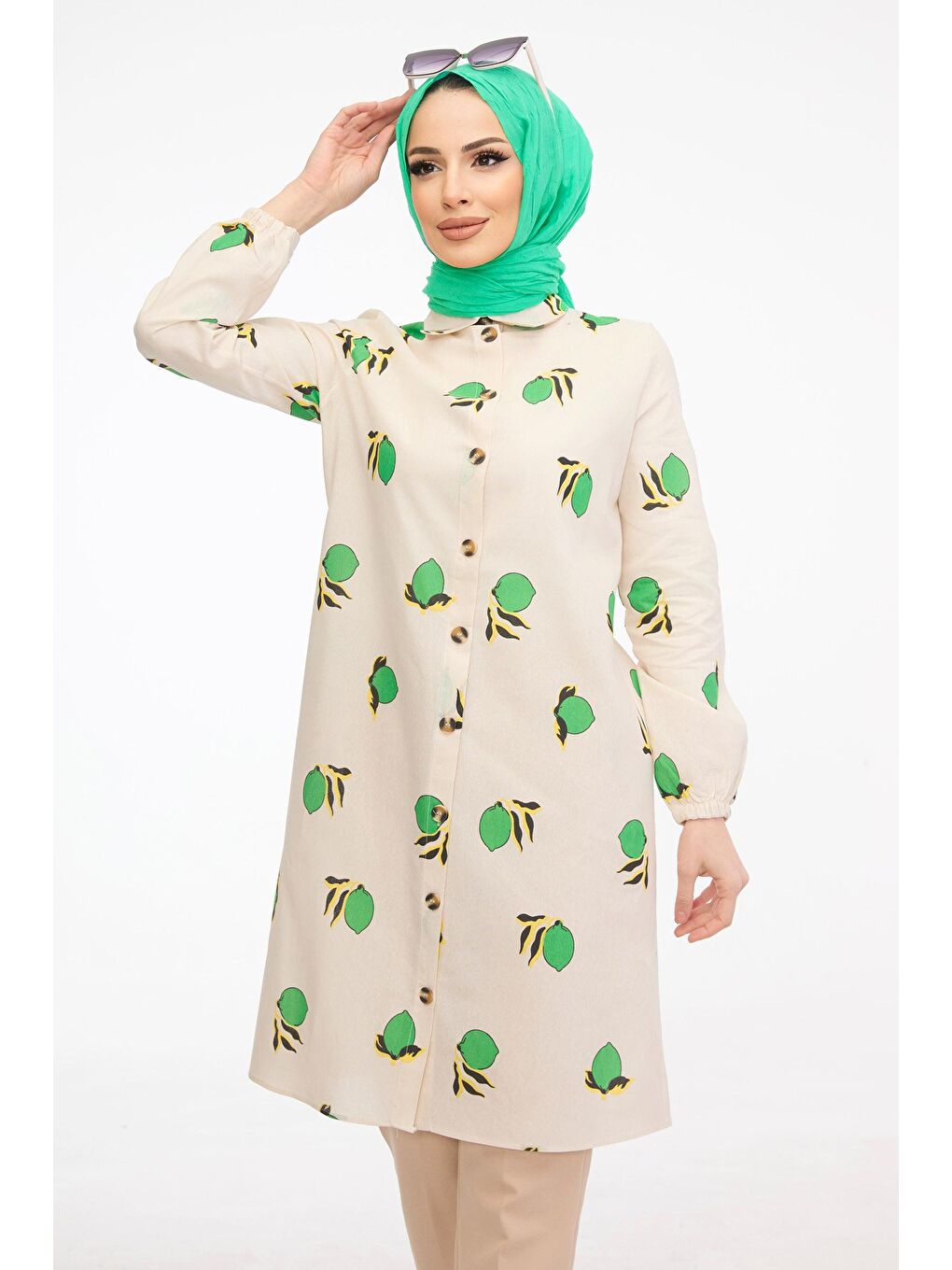 Gömlek Yaka Kadın Yeşil Tunik - 11380
