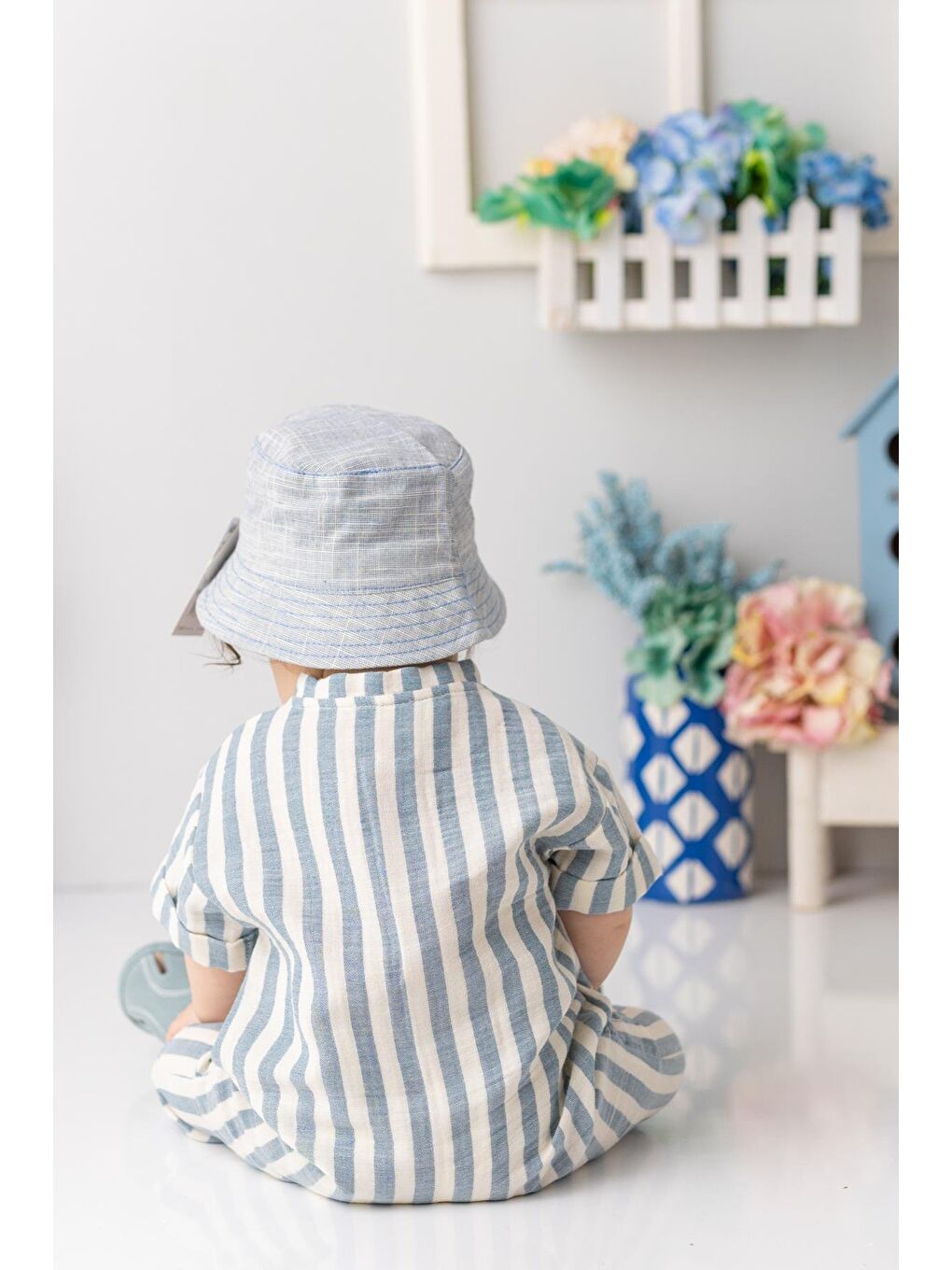 MİNİNİO Indigo Erkek Bebek Kısa Kollu Müslin Tulum - İndigo - 1