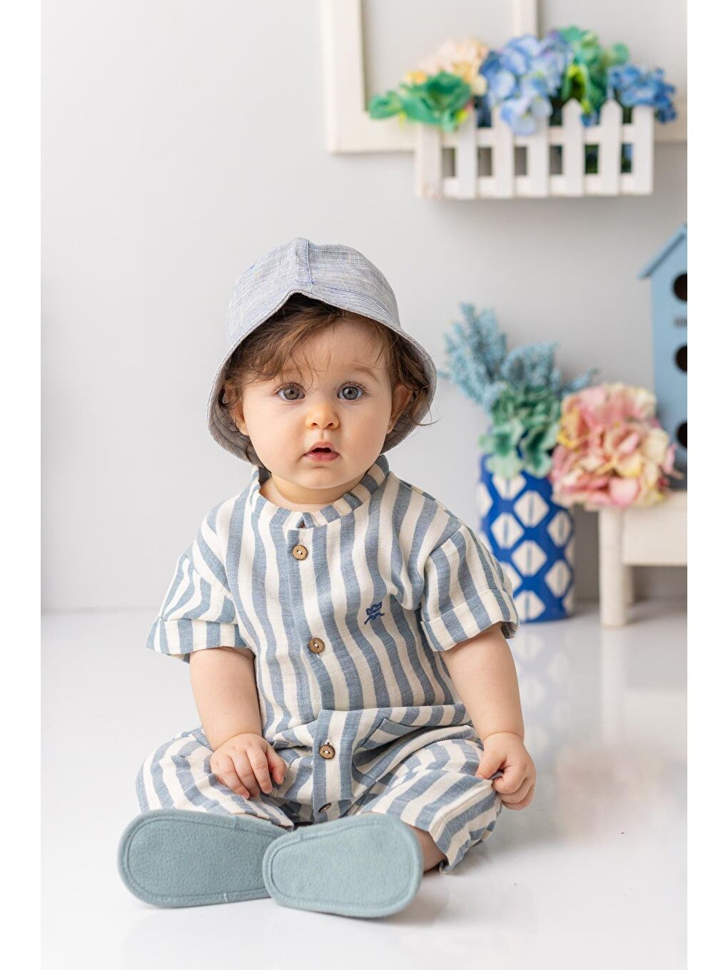 MİNİNİO Indigo Erkek Bebek Kısa Kollu Müslin Tulum - İndigo - 2