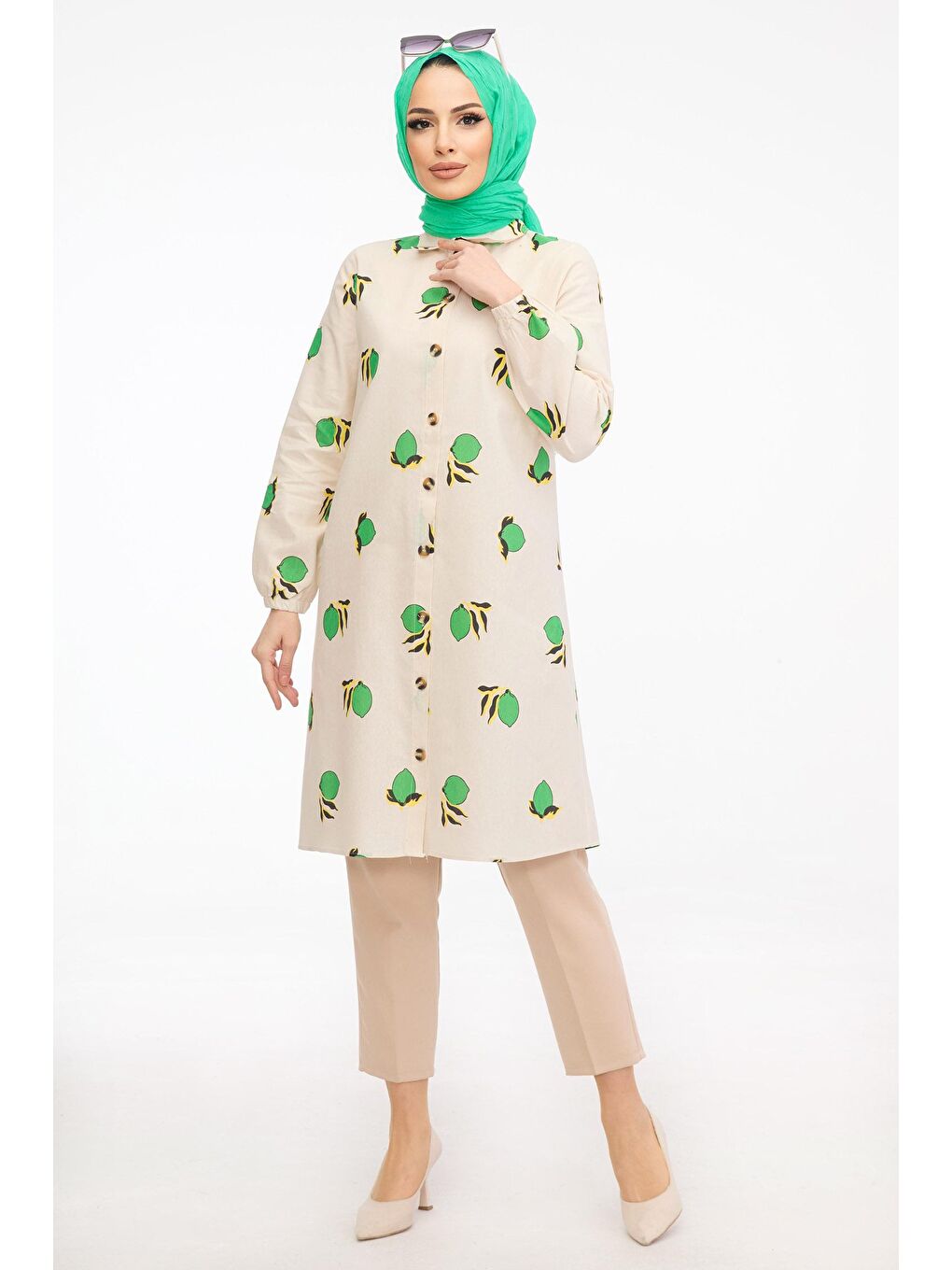 Gömlek Yaka Kadın Yeşil Tunik - 11380-2