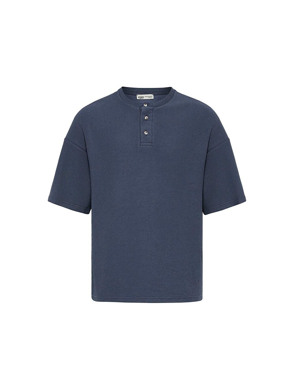 Düğmeli Yaka Oversize Tişört Petrol-1