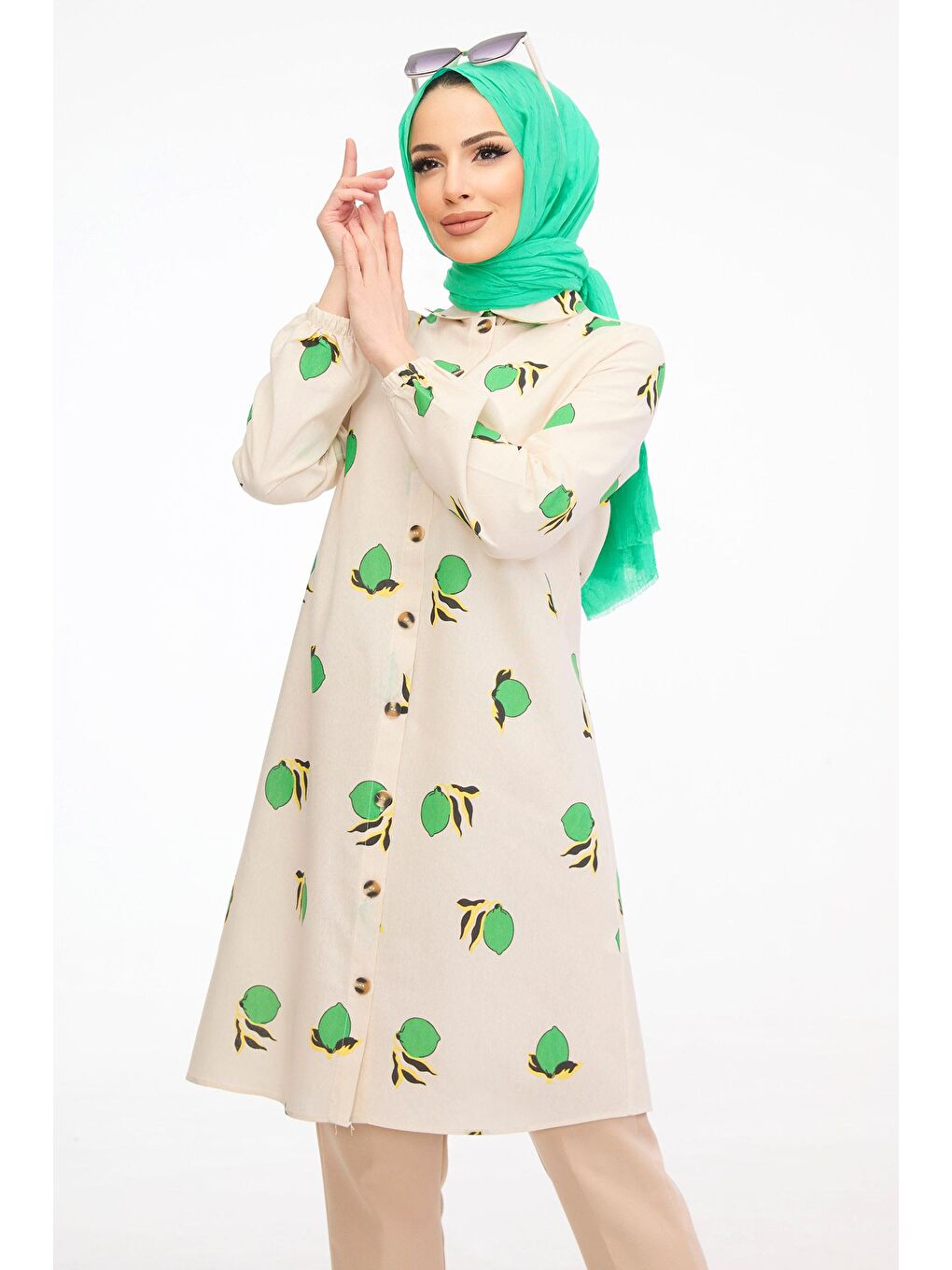 Gömlek Yaka Kadın Yeşil Tunik - 11380-3