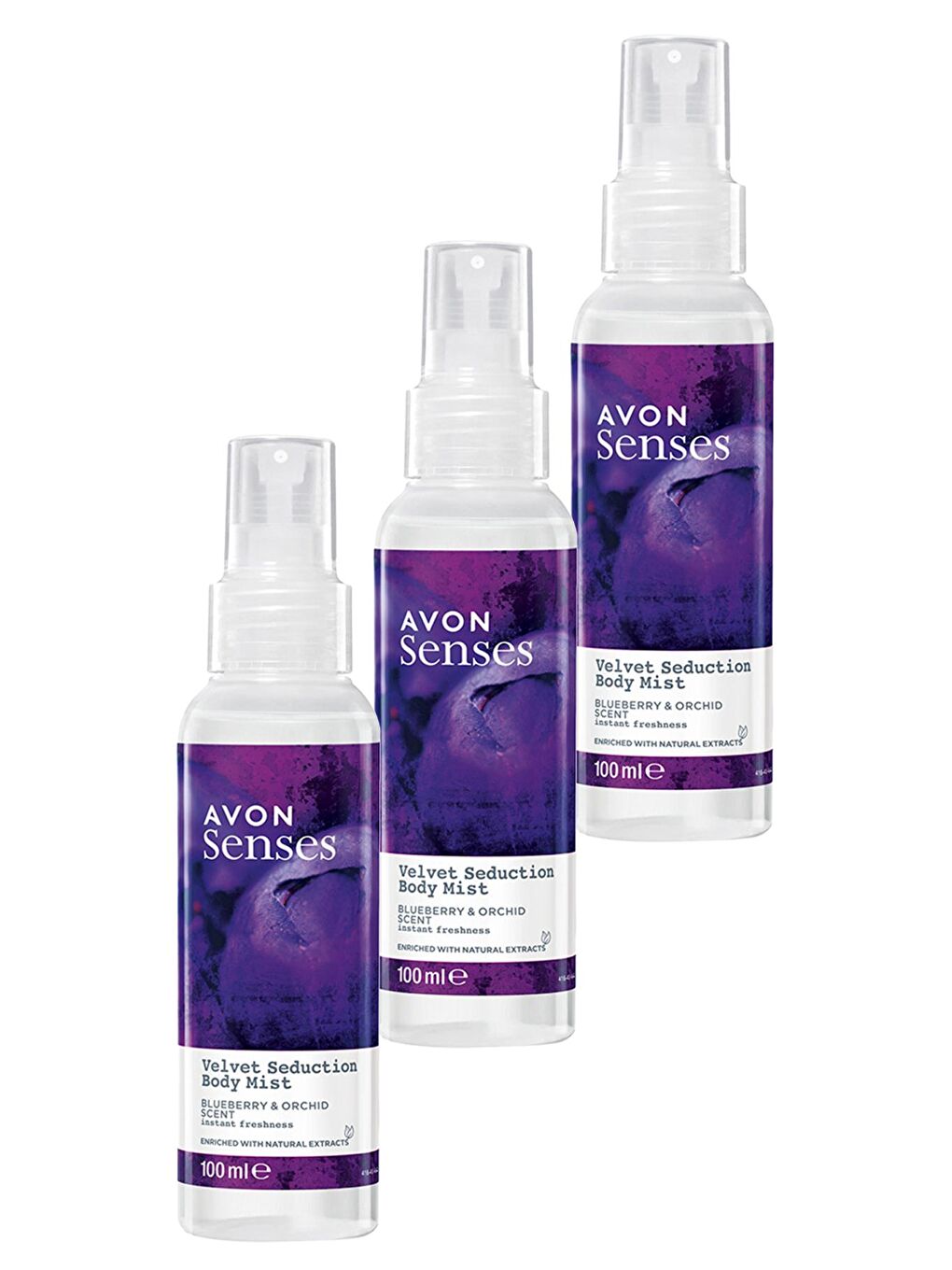 AVON Renksiz Velvet Seduction Yaban Mersini ve Orkide Kokulu Vücut Spreyi 100 Ml. Üçlü Set