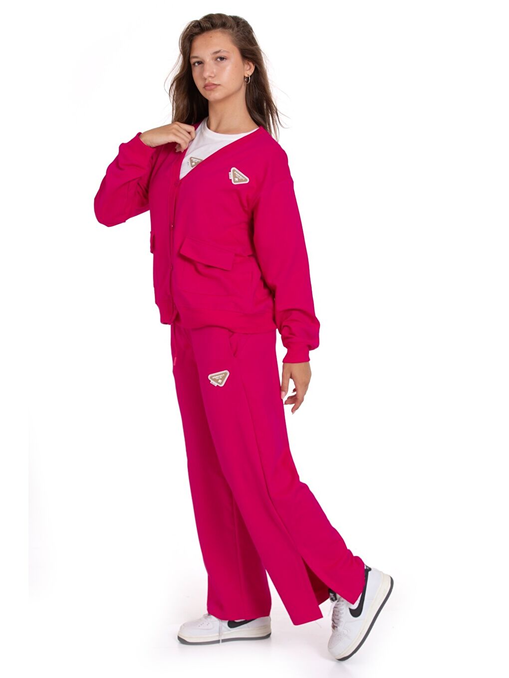 Fuşya Kız Çocuk 3'lü Takım (Hırka+T-Shirt+Alt) 2 İplik 1217.1