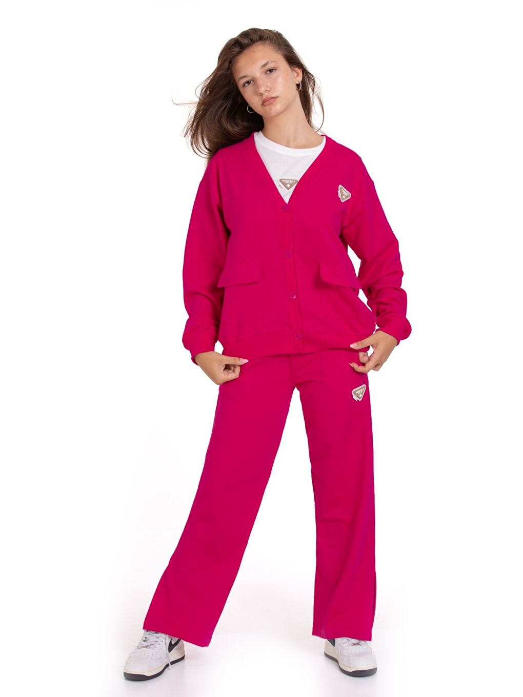 Fuşya Kız Çocuk 3'lü Takım (Hırka+T-Shirt+Alt) 2 İplik 1217.1-1