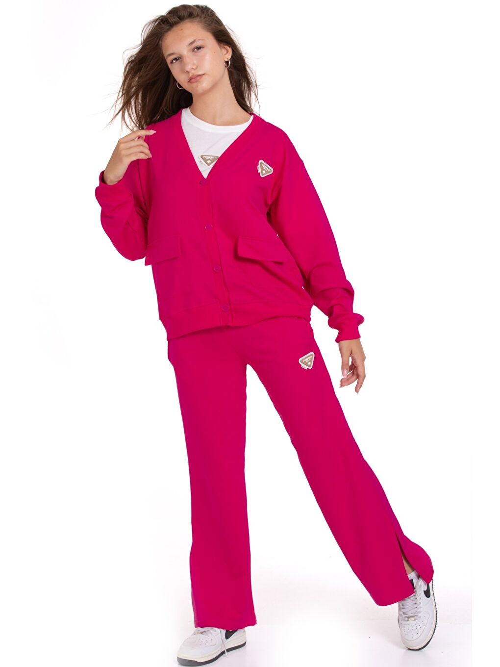 Fuşya Kız Çocuk 3'lü Takım (Hırka+T-Shirt+Alt) 2 İplik 1217.1-2