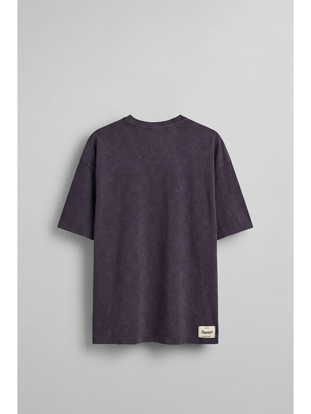Erkek Oversize Nakışlı Yıkamalı T-Shirt Mürdüm-1