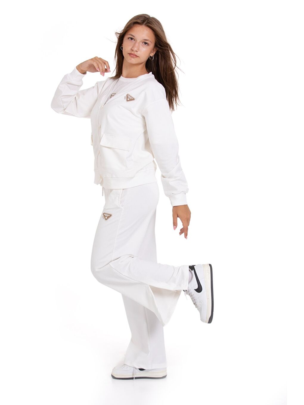 Beyaz Kız Çocuk 3'lü Takım (Hırka+T-Shirt+Alt) 2 İplik 1217.1