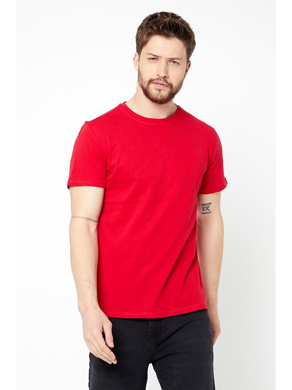 MMETALIC Kırmızı Erkek Çok Renkli T- Shirt Regular Fit Rahat Kesim Bisiklet Yaka Basic Tişört - 1