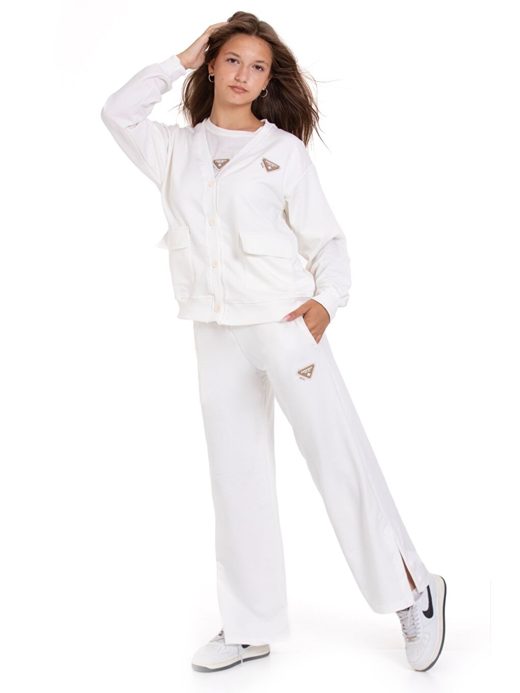 Beyaz Kız Çocuk 3'lü Takım (Hırka+T-Shirt+Alt) 2 İplik 1217.1-1