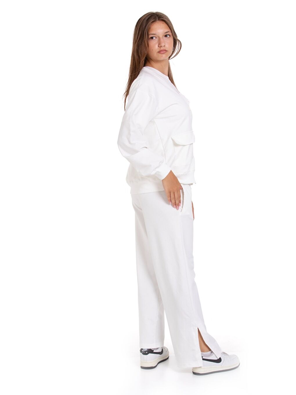 Beyaz Kız Çocuk 3'lü Takım (Hırka+T-Shirt+Alt) 2 İplik 1217.1-2