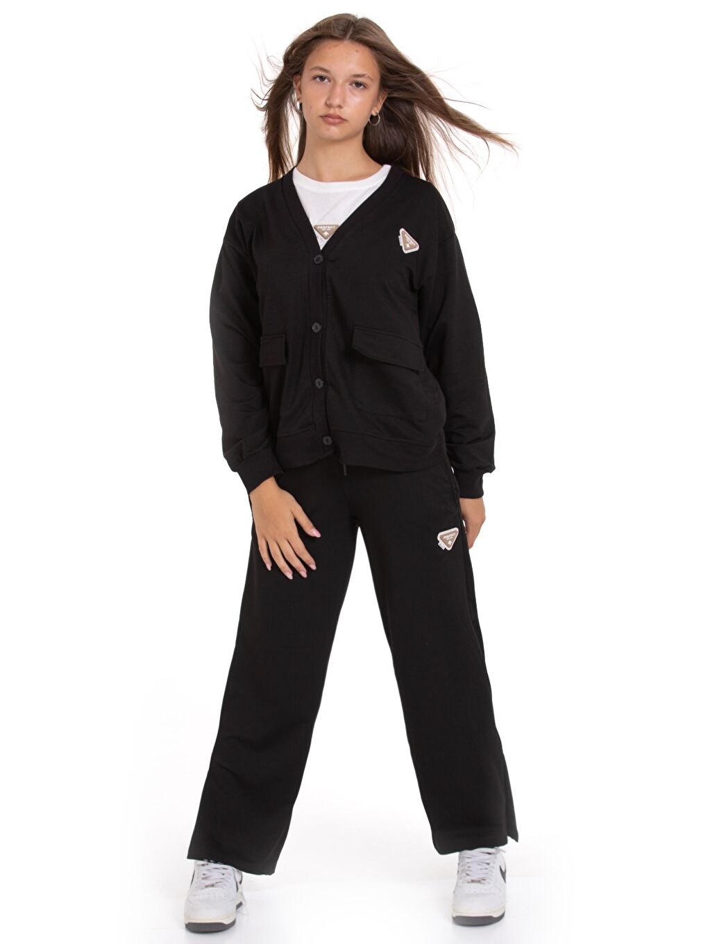 Siyah Kız Çocuk 3'lü Takım (Hırka+T-Shirt+Alt) 2 İplik 1217.1