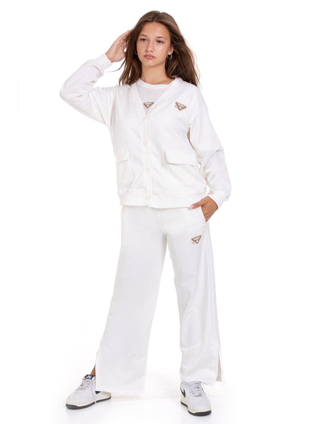 Beyaz Kız Çocuk 3'lü Takım (Hırka+T-Shirt+Alt) 2 İplik 1217.1-3