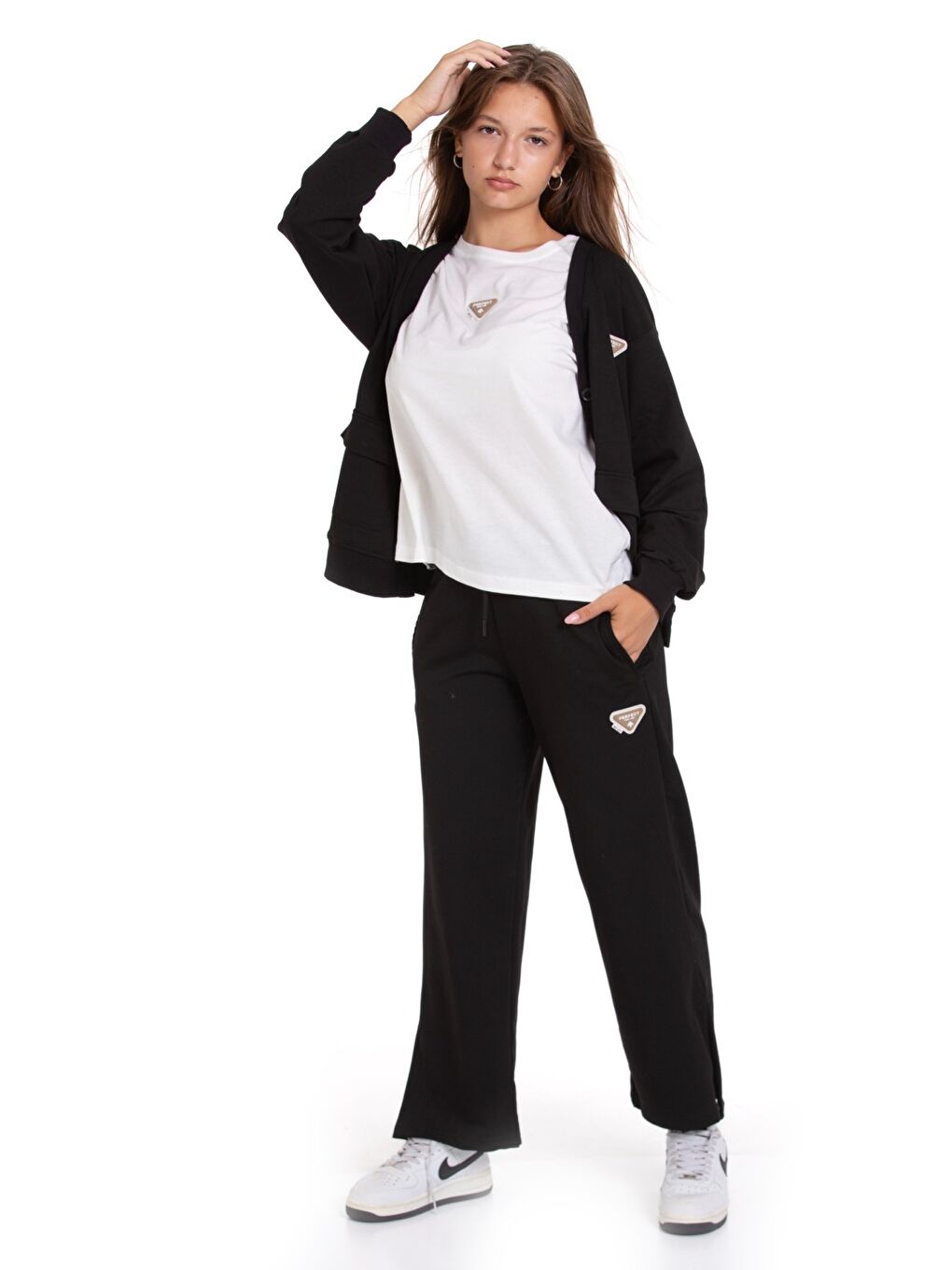 Siyah Kız Çocuk 3'lü Takım (Hırka+T-Shirt+Alt) 2 İplik 1217.1-1