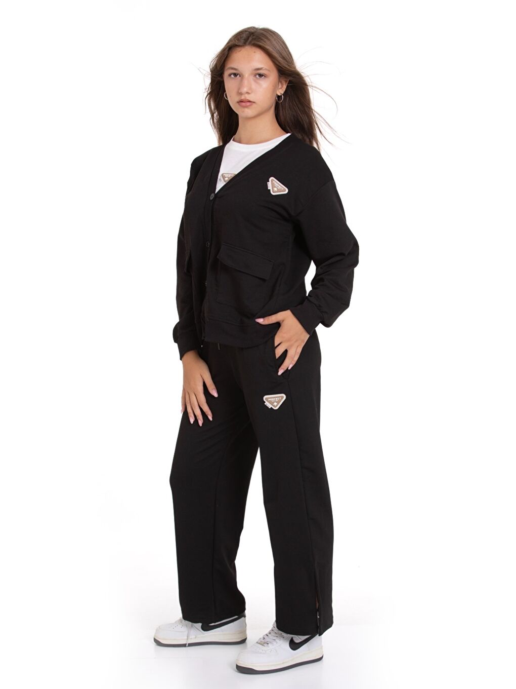 Siyah Kız Çocuk 3'lü Takım (Hırka+T-Shirt+Alt) 2 İplik 1217.1-2