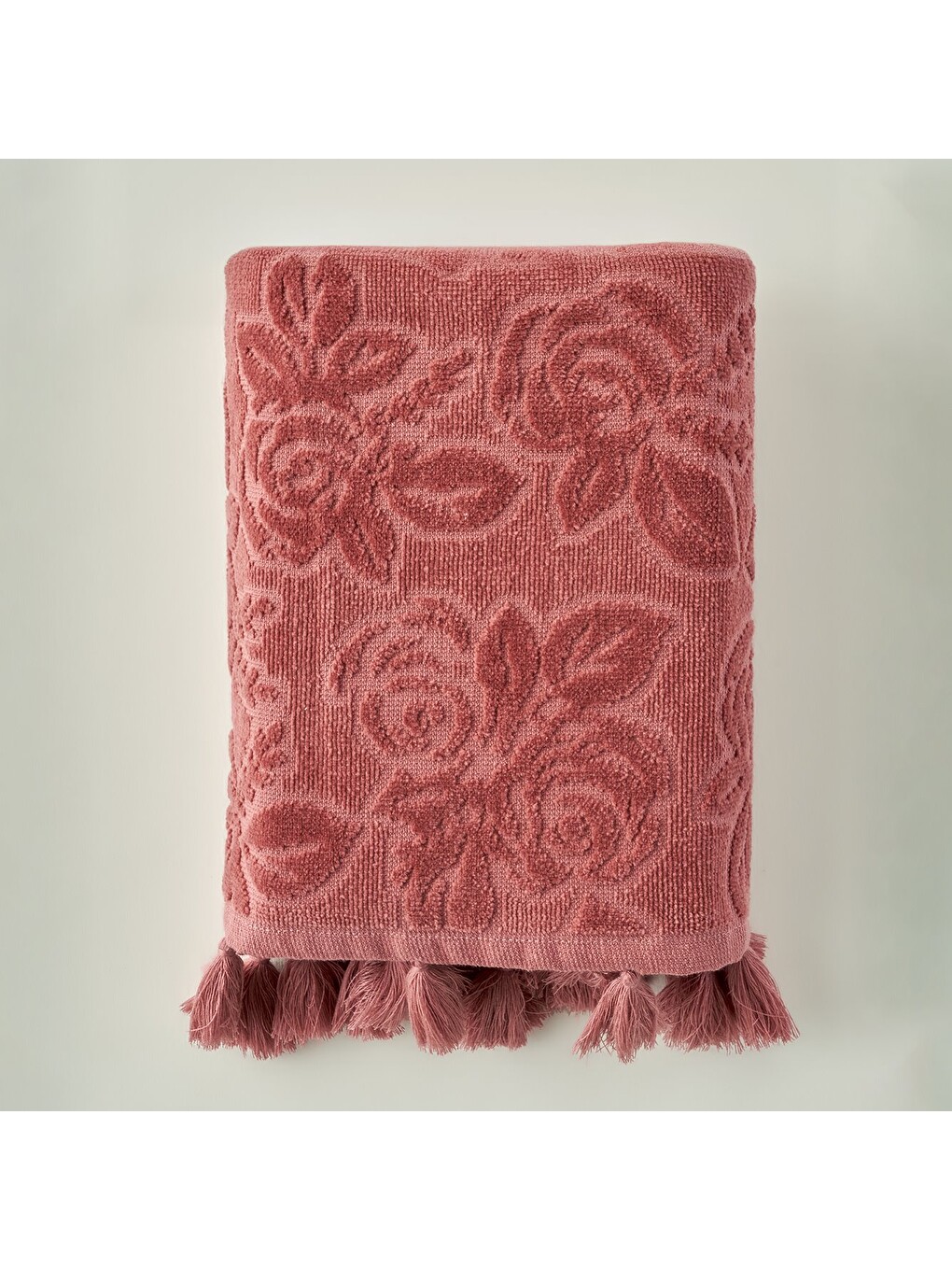 %100 Pamuk Rose Jakarlı Yüz Havlusu Mürdüm (50x90 cm)