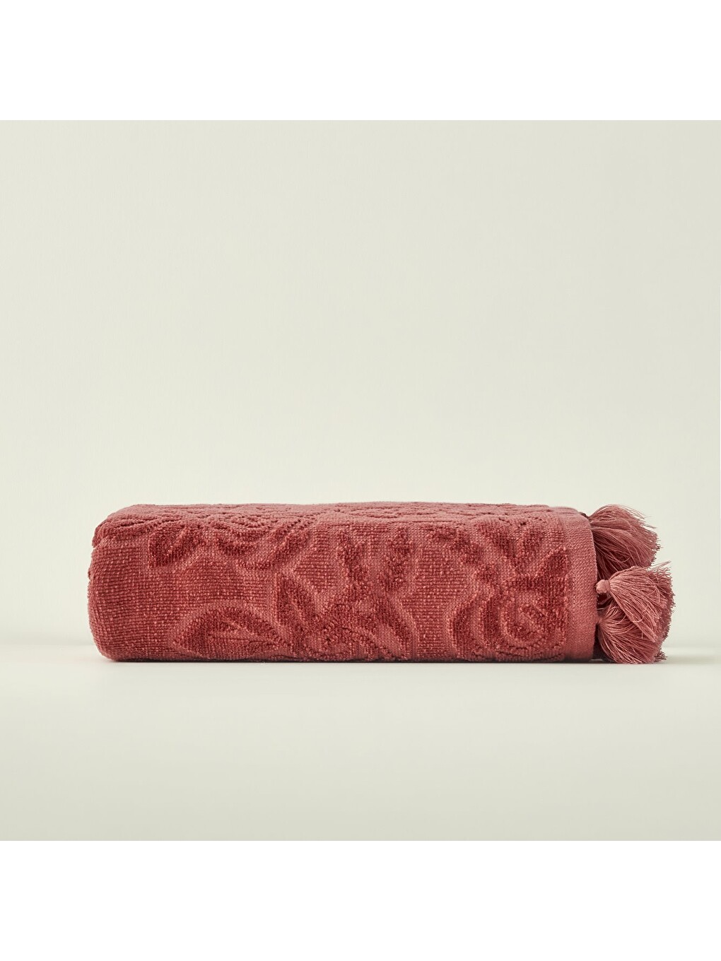 %100 Pamuk Rose Jakarlı Yüz Havlusu Mürdüm (50x90 cm)-1