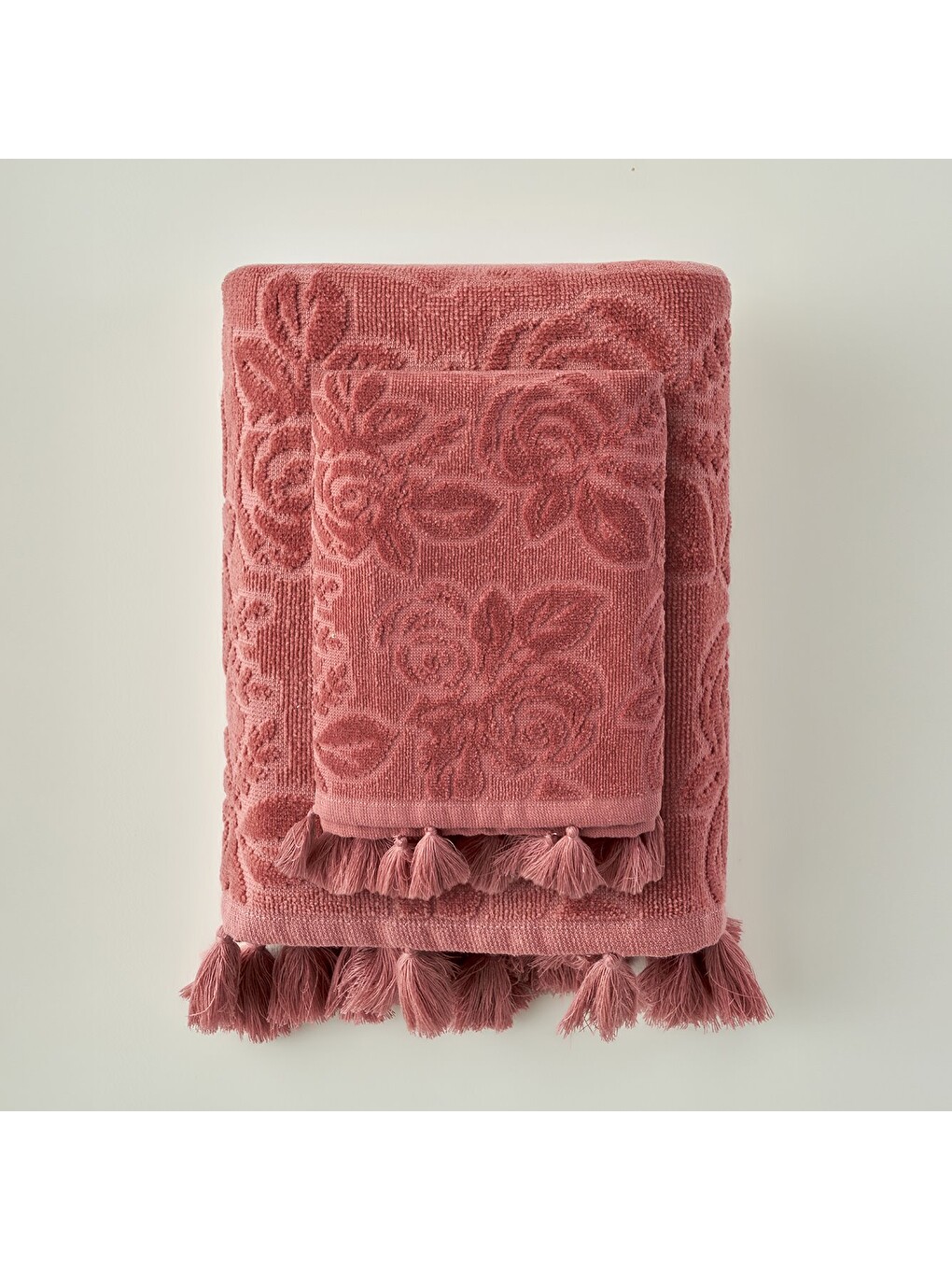 %100 Pamuk Rose Jakarlı Yüz Havlusu Mürdüm (50x90 cm)-2