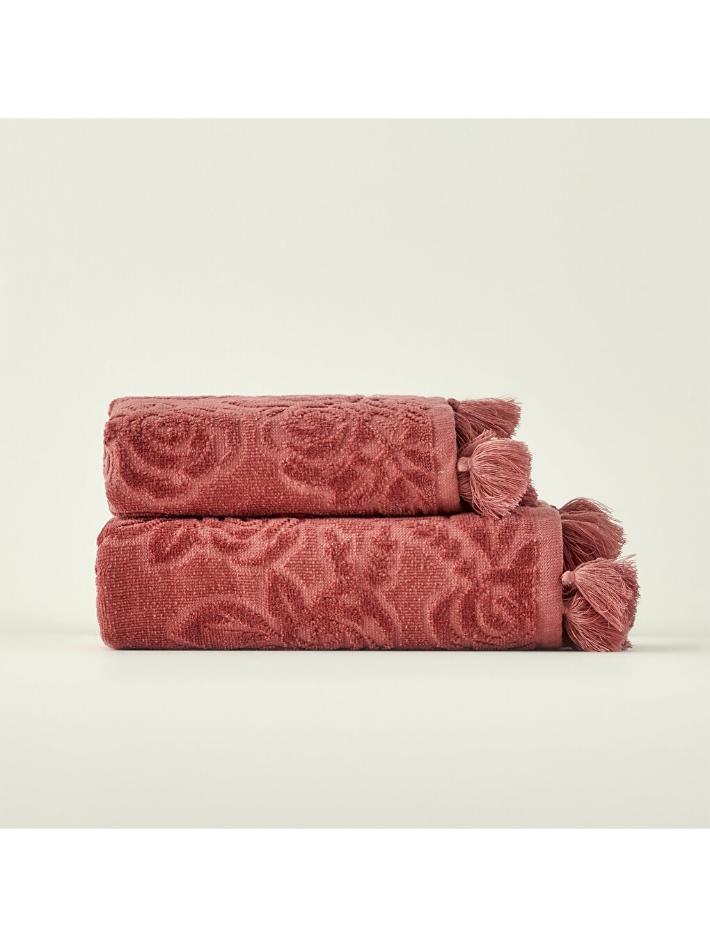 %100 Pamuk Rose Jakarlı Yüz Havlusu Mürdüm (50x90 cm)-3