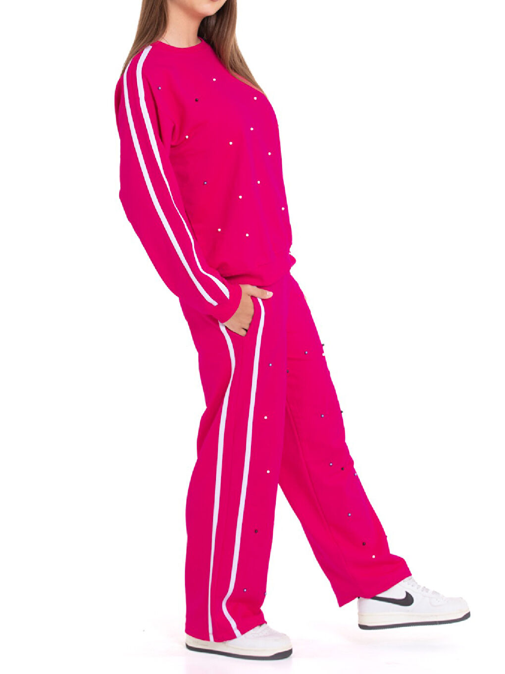 Fuşya Kız Çocuk Boncuk Süslemeli 2 İplik Alt-Üst Takım 12222.1-1