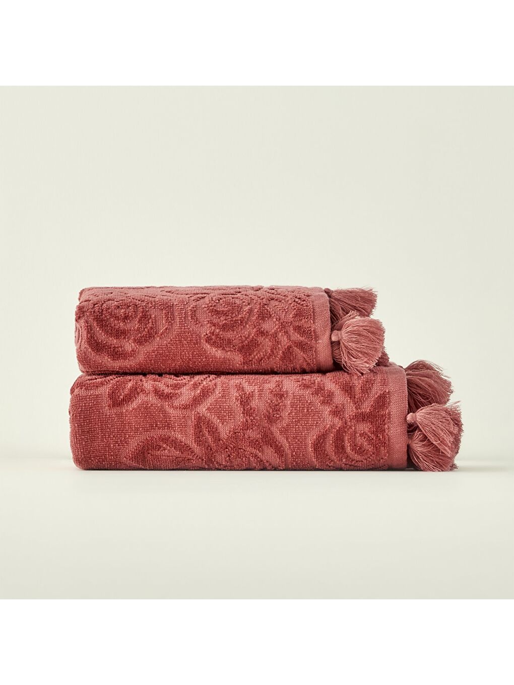 %100 Pamuk Rose Jakarlı El Havlusu Mürdüm (30x50 cm)-3
