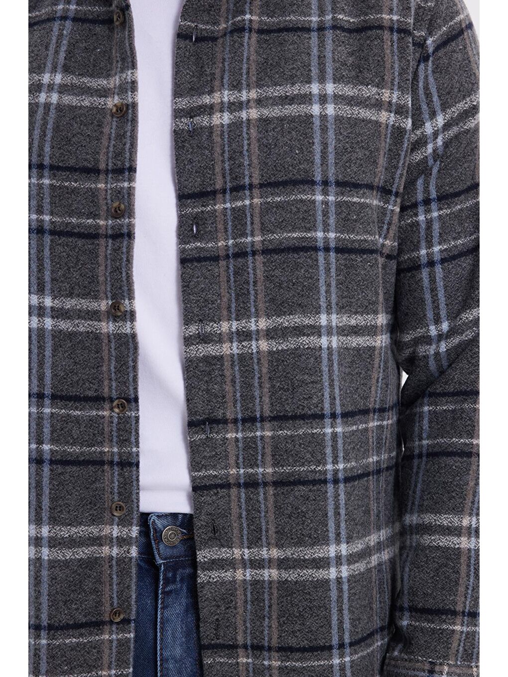 Gri Erkek Slim Fit Dar Kesim Kareli Kışlık Oduncu Gömlek-3