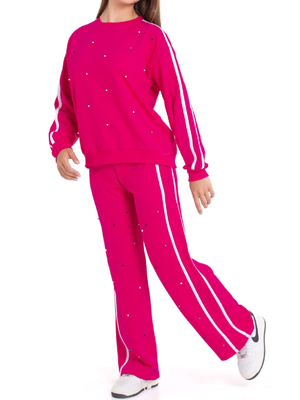 Fuşya Kız Çocuk Boncuk Süslemeli 2 İplik Alt-Üst Takım 12222.1-2