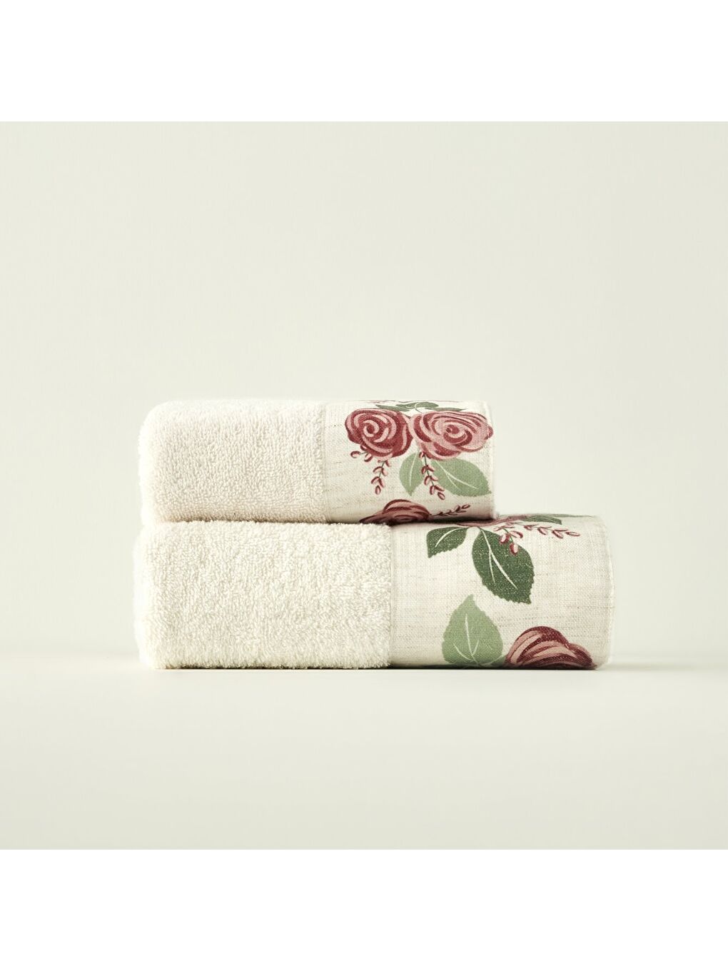 Ekru %100 Pamuk Rose Baskılı El Havlusu Krem (30x50 cm)-1